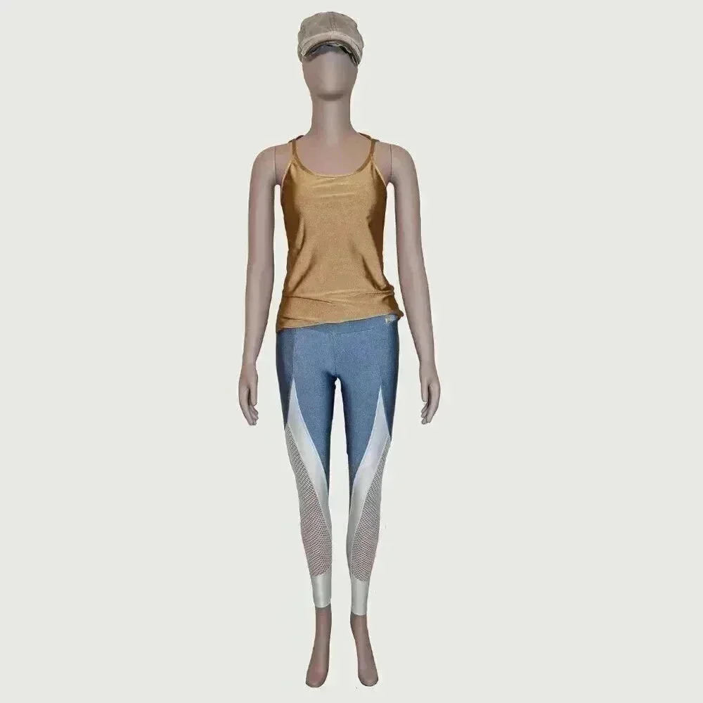 Lets Gym Blue White Geometric Mesh Athletic Stretchy‎ Leggings Size Small Pants